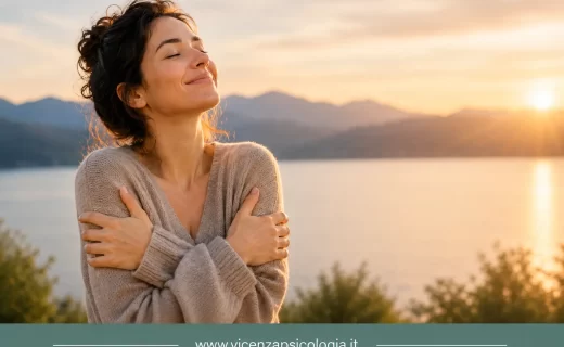 Donna che sorride al tramonto mentre ritrova fiducia in sé stessa, immagine dedicata a come migliorare l'autostima.